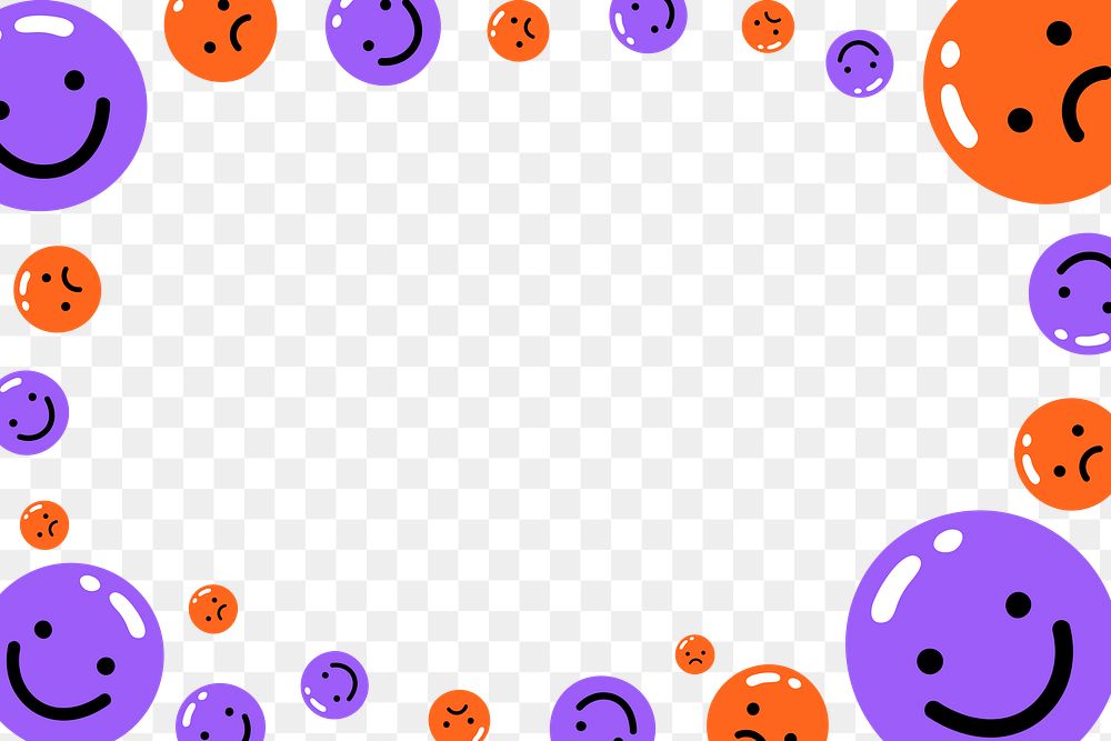 PNG frame cute multiple emojis in vivid purple and red