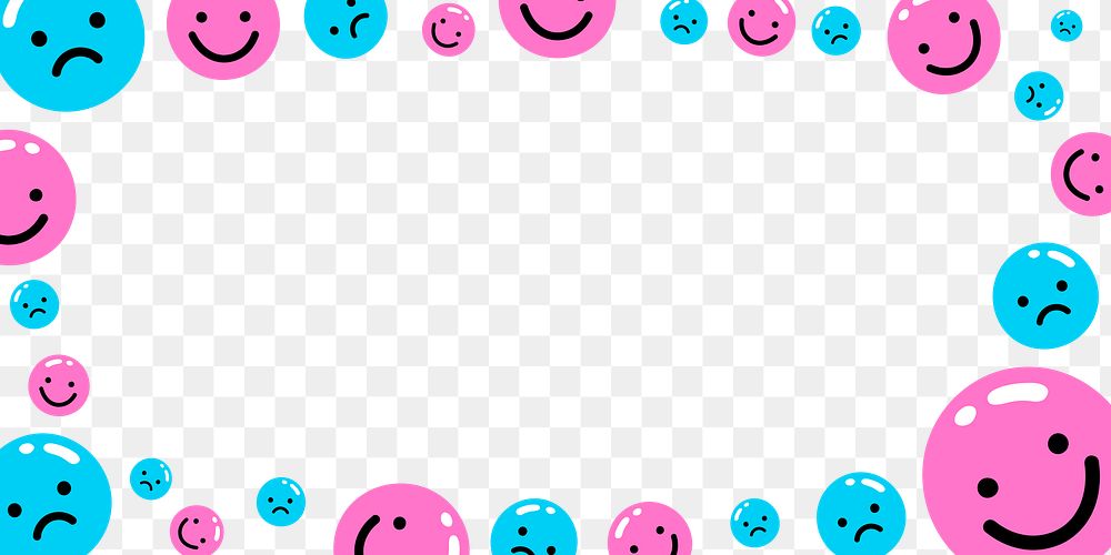 Frame png with cute emoji in blue and pink tone