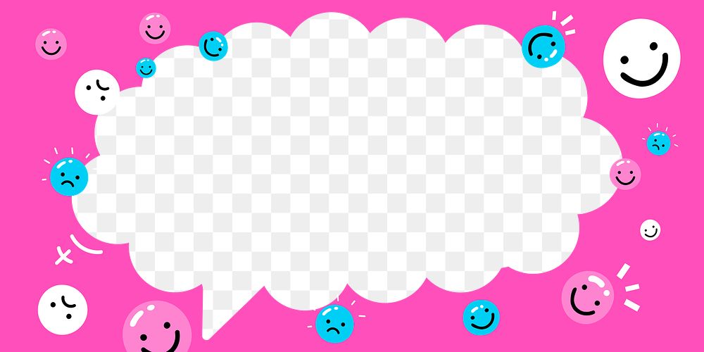 Bubble frame png in vivid pink with emoticons