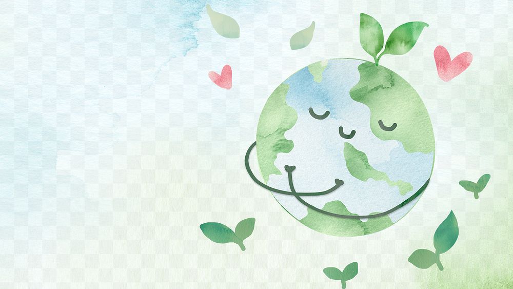 Png love earth watercolor background with globe hugging itself illustration