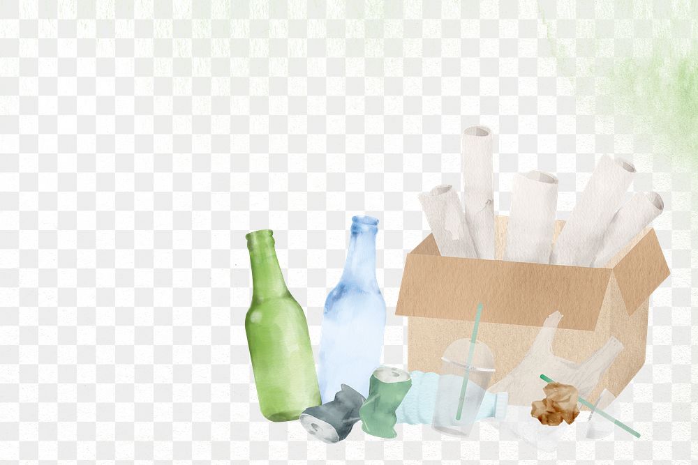 Png waste recycling background to save environment in watercolor illustration