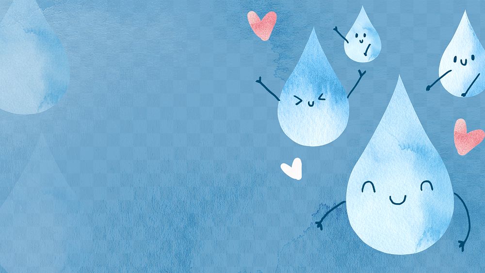 Png background cute water droplets in watercolor illustration