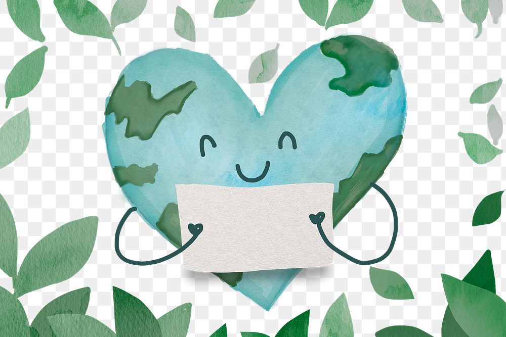 Png environment conservation watercolor background with globe in heart-shape illustration   