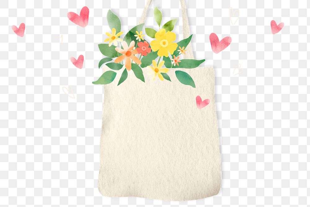 Png eco-friendly background with flowers in tote bag illustration         