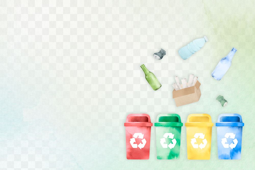 Png waste recycling bin background in watercolor illustration