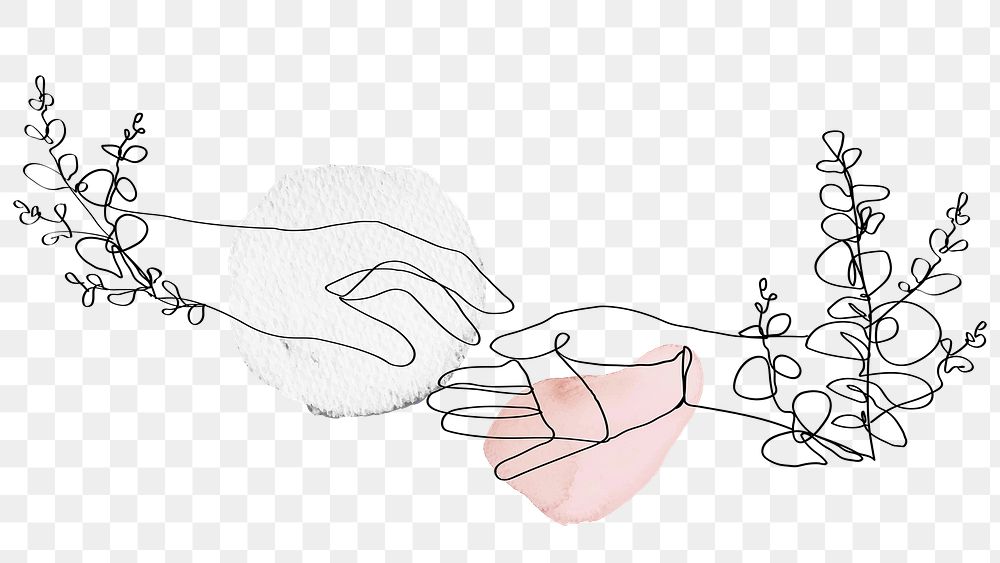 Png hands with flowers pastel pink feminine line art illustration