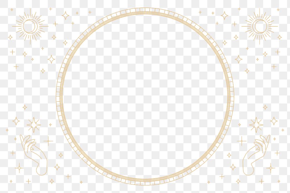Png two mystic hands round frame linear style in gold