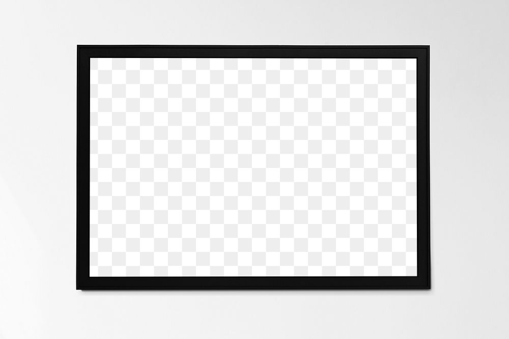 Black picture frame mockup hanging on a wall 
