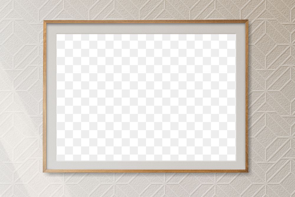 Wooden picture frame mockup hanging on a wall 