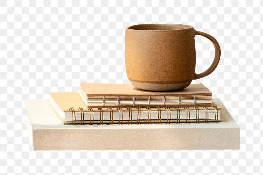 Minimal brown coffee cup on a notebooks design element