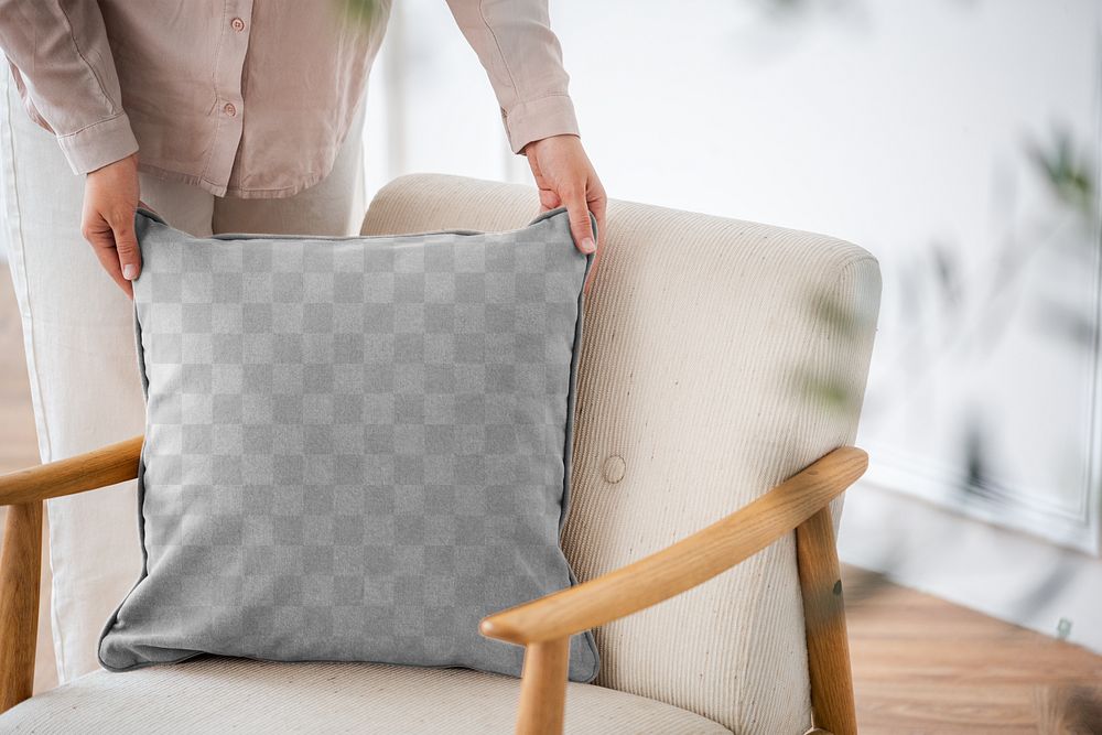 Velvet cushion pillow png mockup living concept