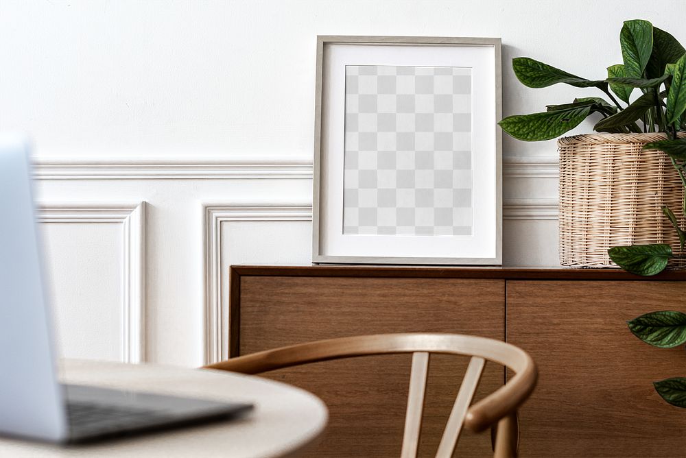 Picture frame mockup png in a retro dining room
