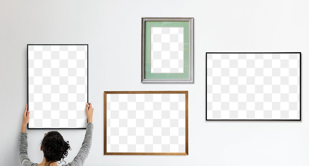 Photo frames on the white wall transparent png