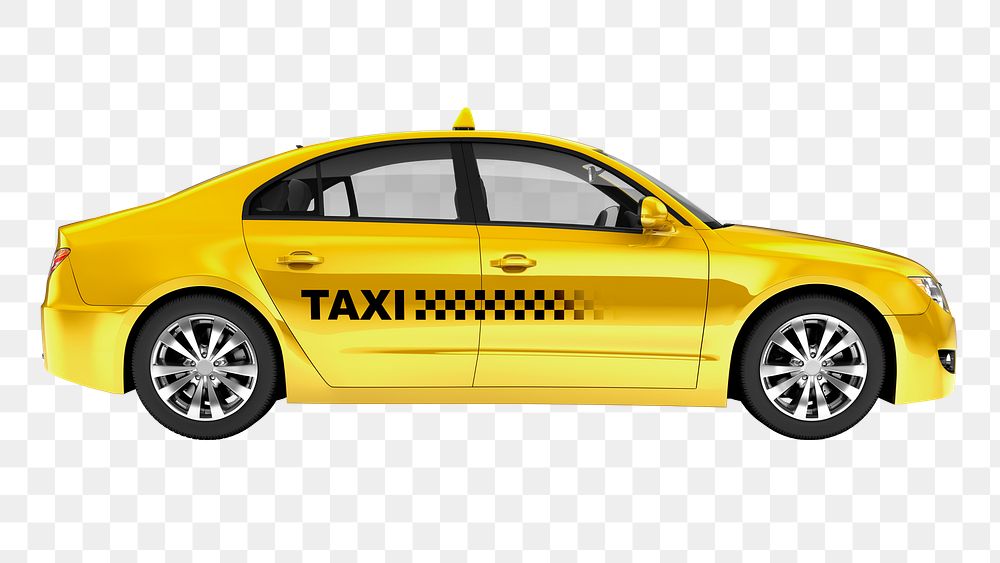 3D taxicab png clipart, yellow car, vehicle on transparent background 