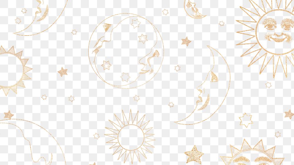Gold celestial sun moon and stars pattern design element