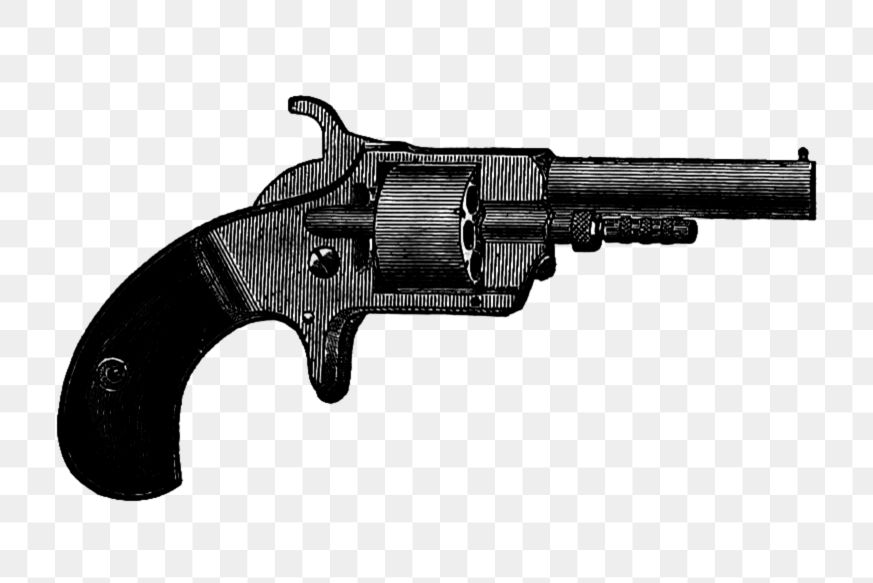 PNG Drawing of a vintage revolver, transparent background