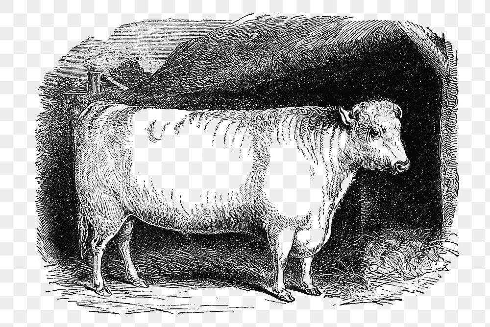 PNG Drawing of shorthorn bull, transparent background