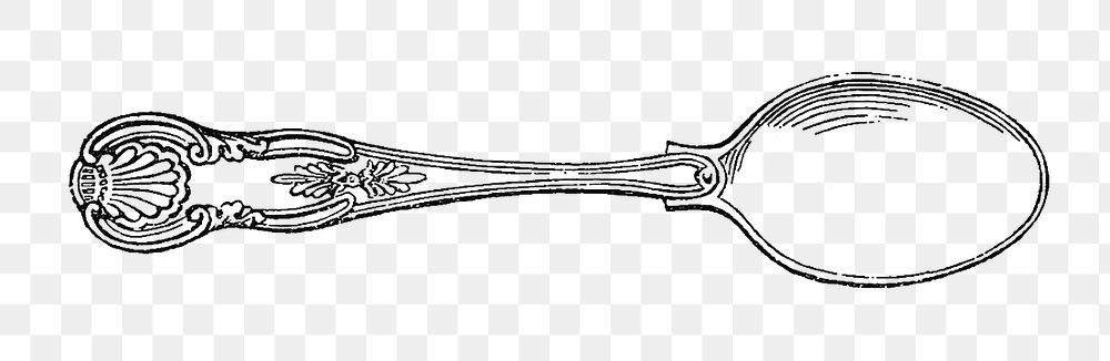 PNG Drawing of a silver spoon, transparent background