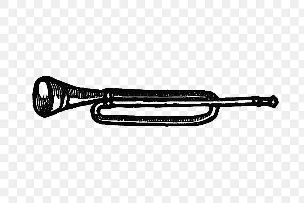 PNG Vintage bugle musical instrument drawing, transparent background