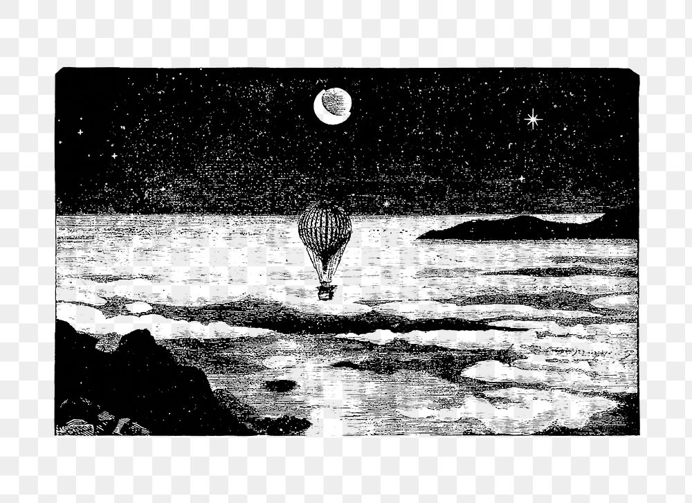 PNG Drawing of a hot air balloon, transparent background