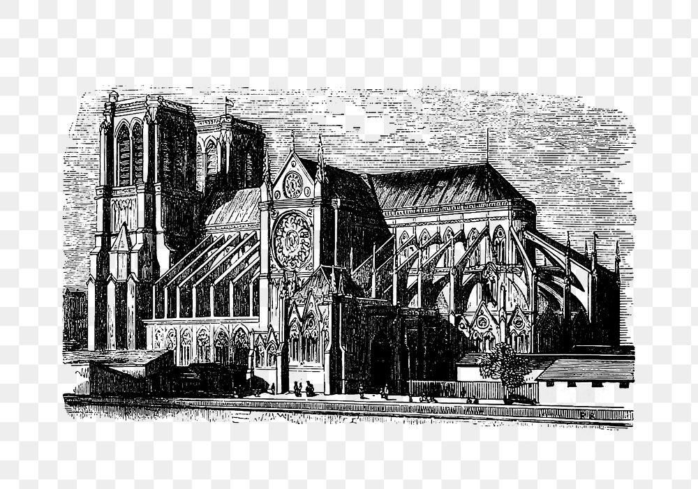 PNG Drawing of a Notre-Dame building, transparent background