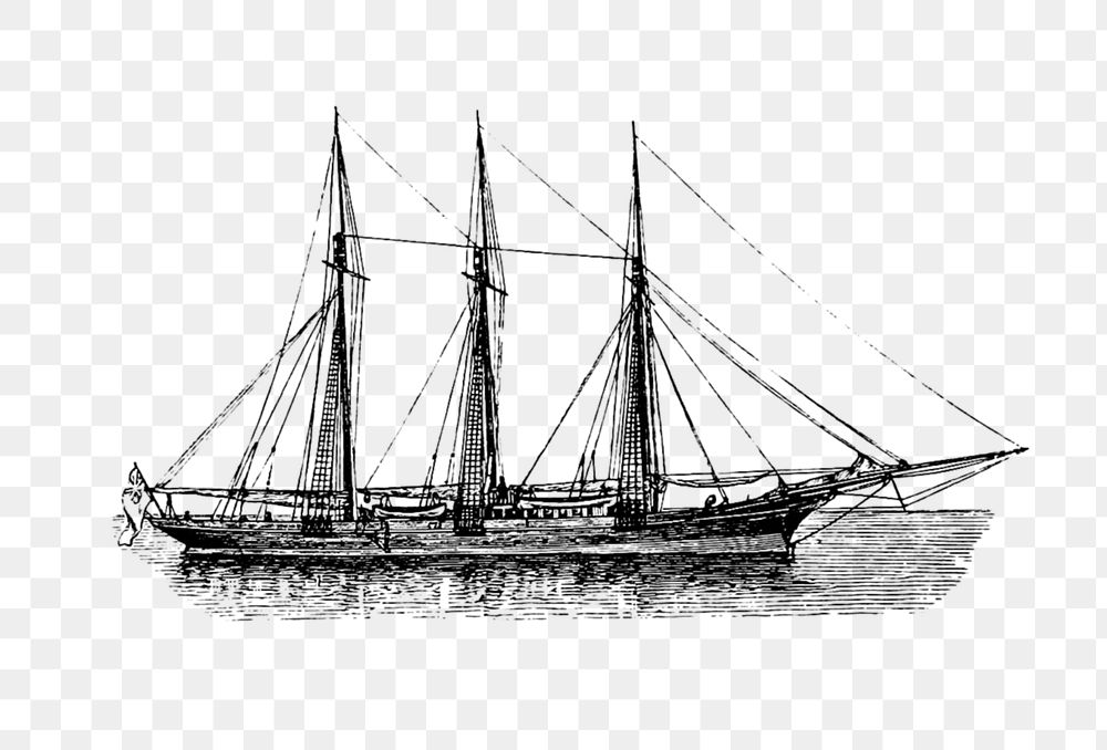 PNG Drawing of a ship, transparent background