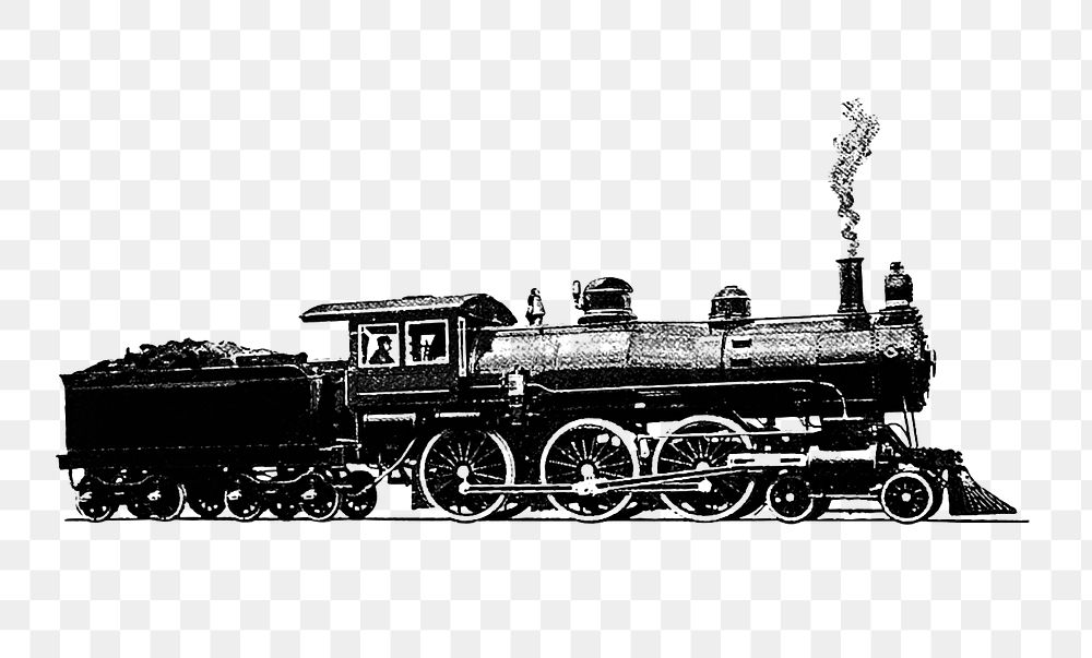 PNG Drawing of a steam engine train, transparent background