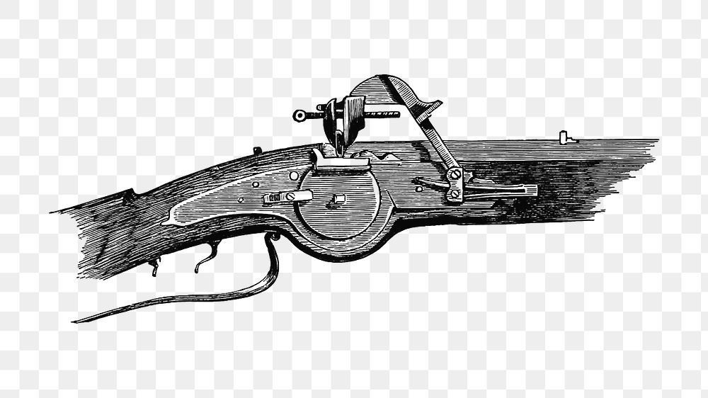 PNG Drawing of a wheel lock gun, transparent background