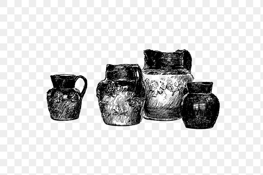 PNG Drawing of pots, transparent background