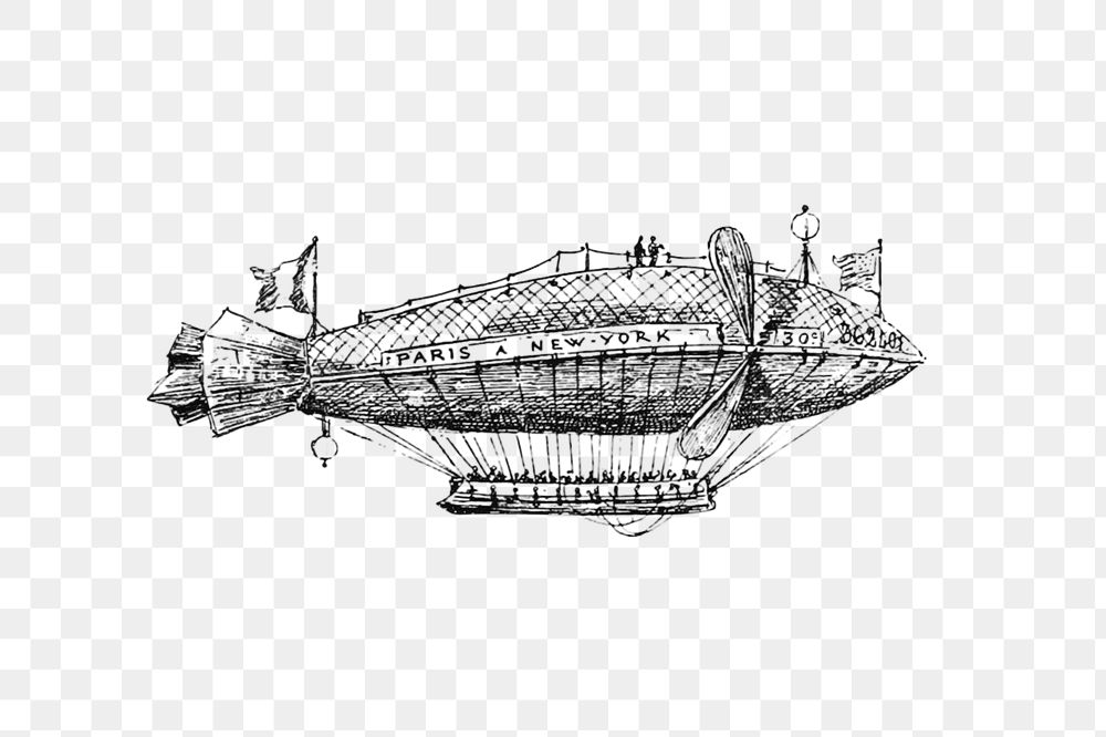 PNG Vintage Victorian style airship engraving, transparent background