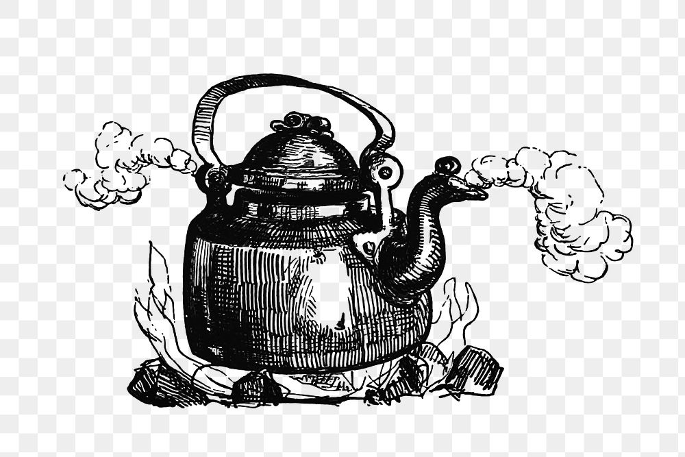 PNG Vintage European style kettle engraving, transparent background
