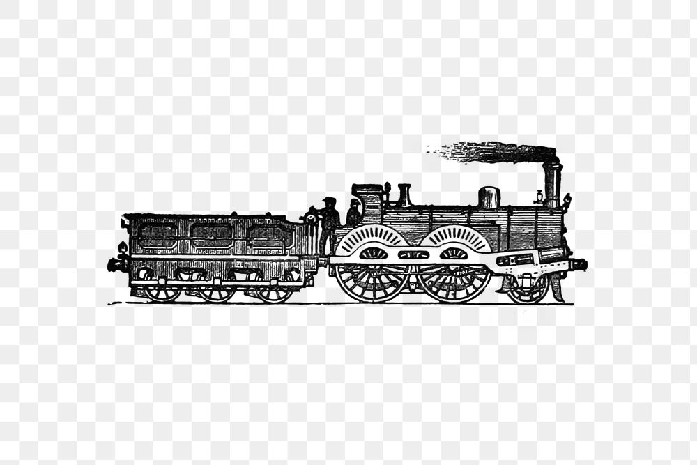 Vintage European style steam locomotive engraving
