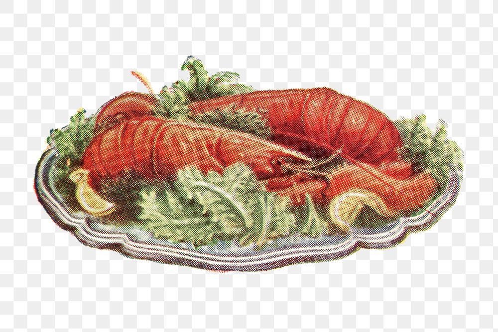 Vintage cooked lobster with vegetables design element