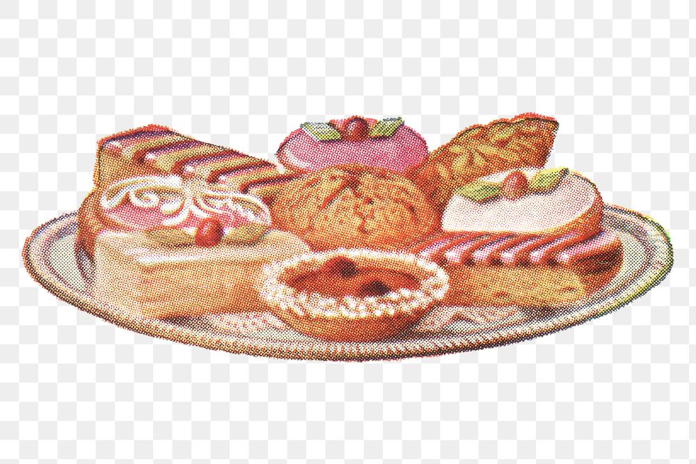 Vintage hand drawn assorted pastries design element