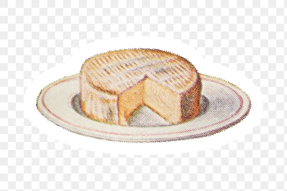 Hand drawn camembert cheese sticker with white border