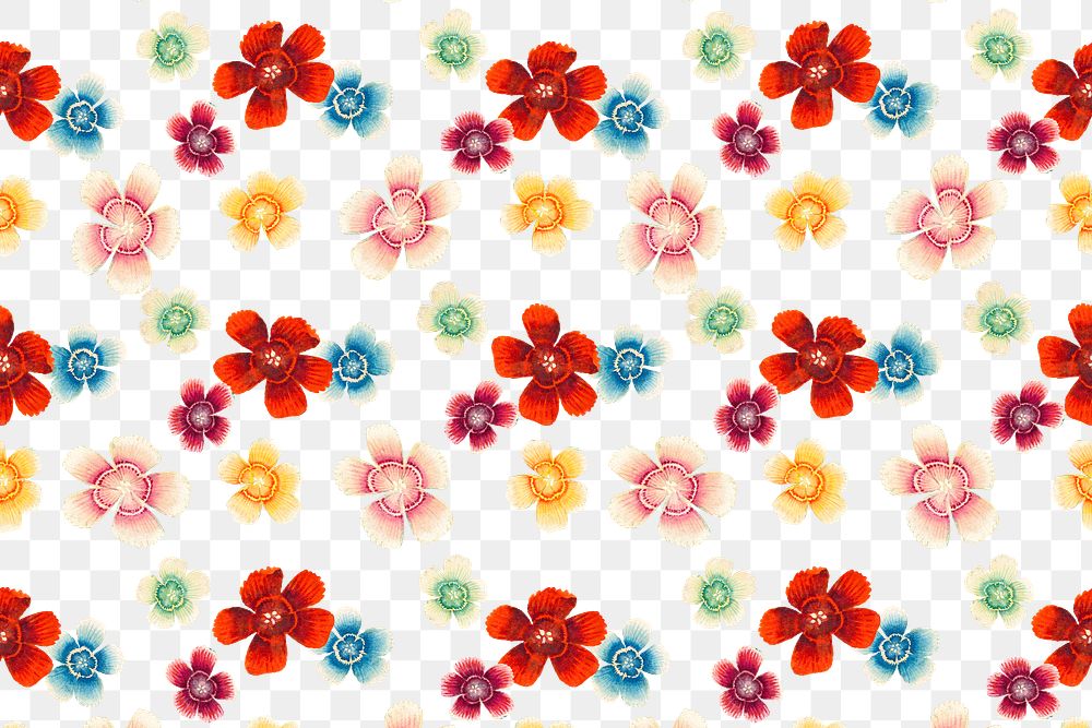 Colorful png floral pattern transparent background, remix from artworks by Zhang Ruoai