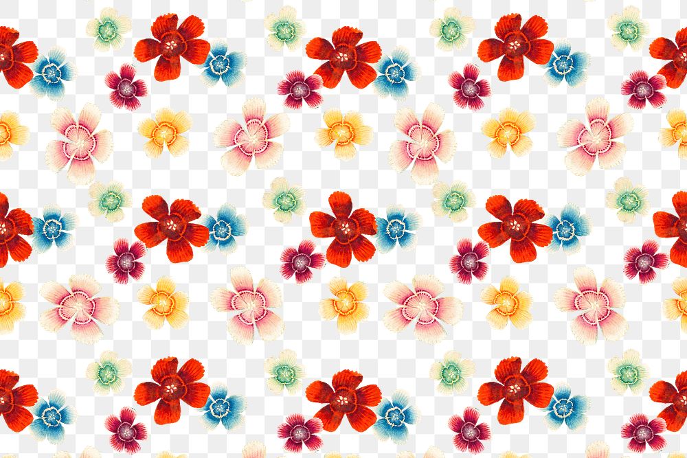 Colorful png floral pattern transparent background, remix from artworks by Zhang Ruoai