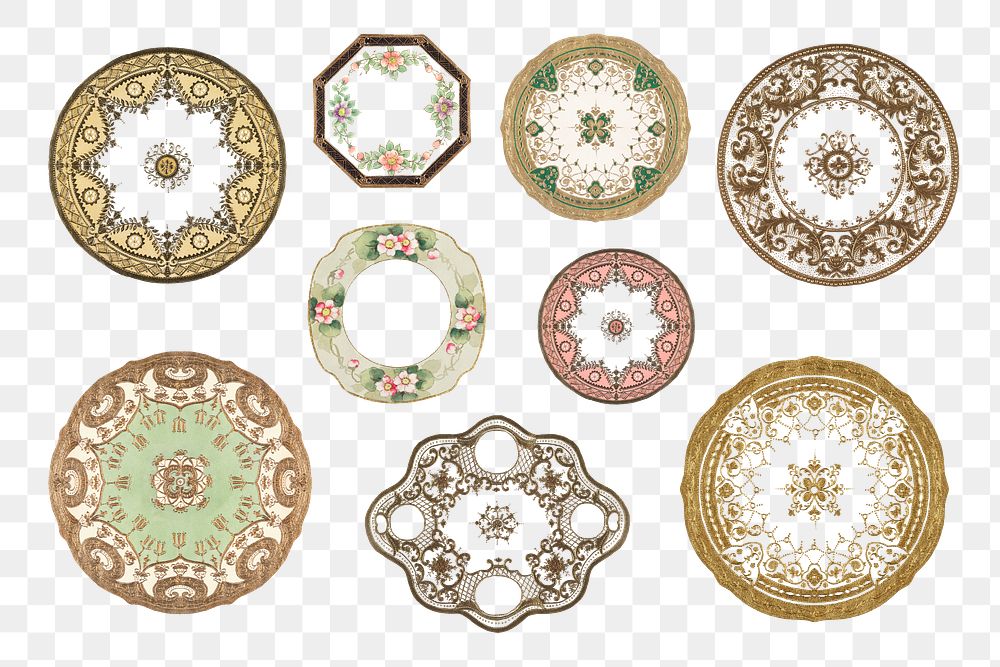 Vintage png mandala pattern on platter design set, remixed from Noritake factory china porcelain dinnerware design