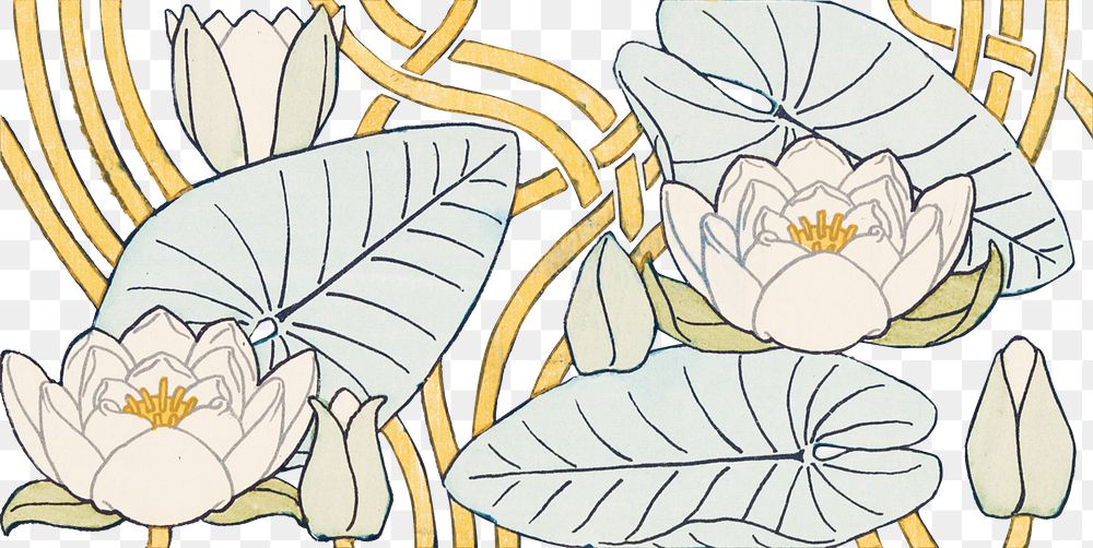Art nouveau water lily flower pattern transparent png design resource