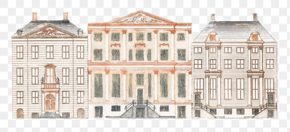 European png old building sticker hand drawn illustration