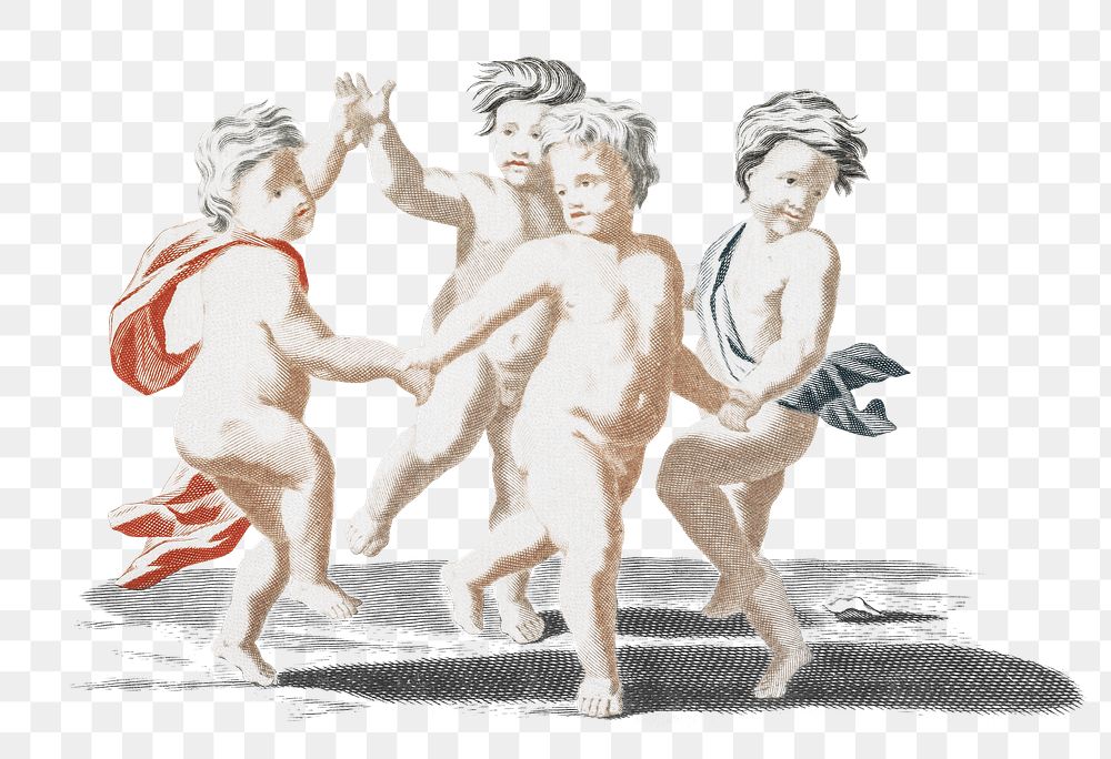 Group of cherub gathering png ancient Greek illustration