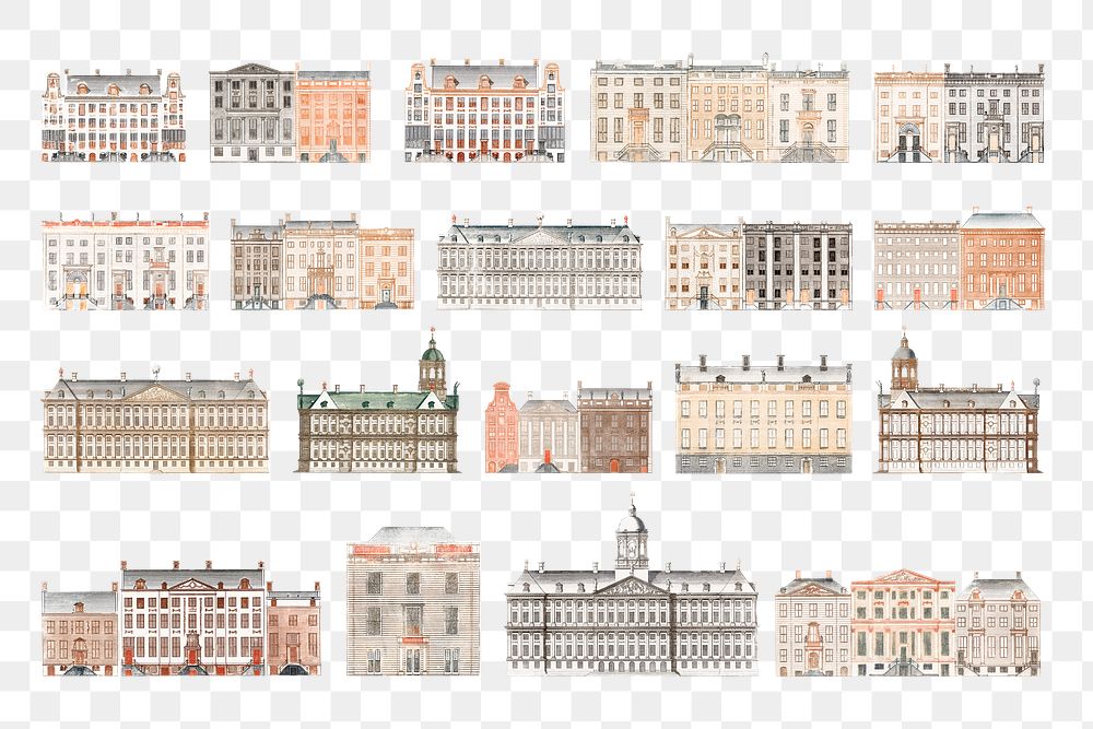 European old building png sticker vintage hand drawn illustration set