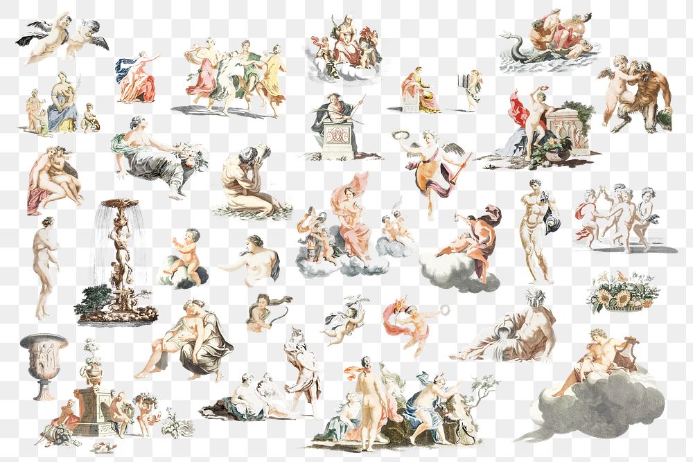Greek mythology people png drawing Renaissance style set