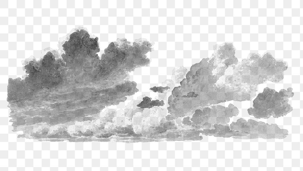 Hand drawn black and white watercolor cloud design element