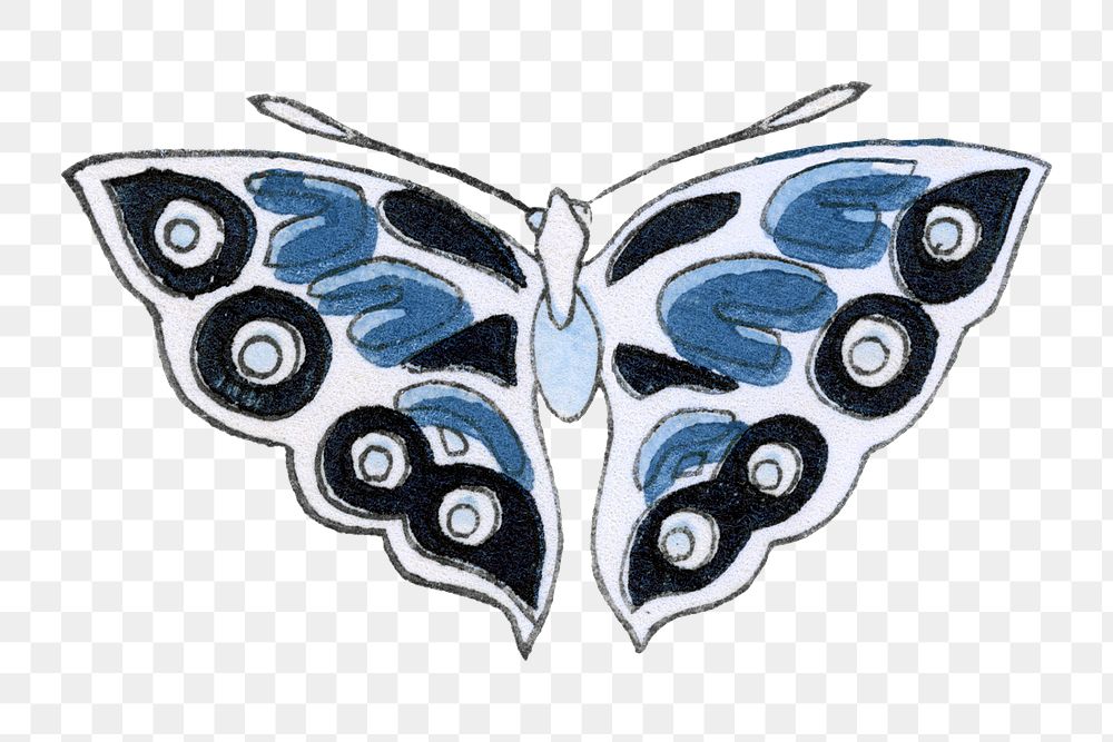 Blue butterfly png sticker, vintage hand drawn design clip art, transparent background