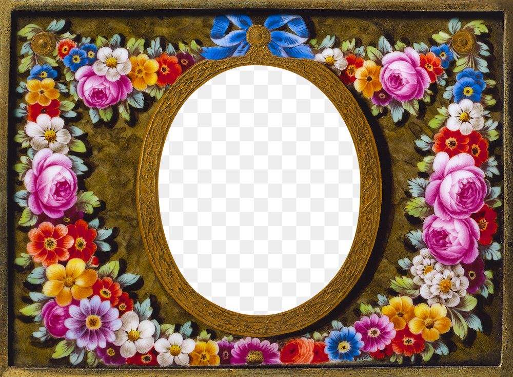 Vintage photo frame with flower png