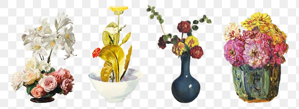 Vintage flowers png botanical illustration set