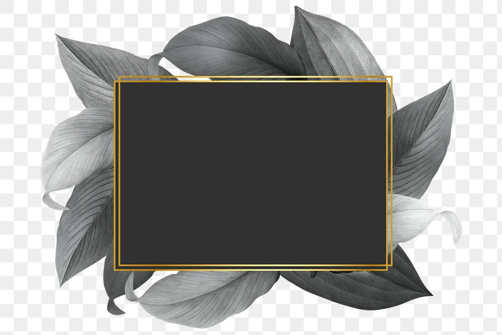 Grey leaves with golden rectangle frame design element