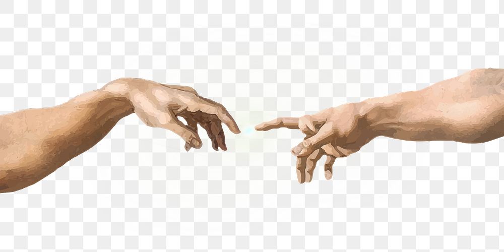 PNG hands of god and Adam, famous painting, remixed from artworks by Michelangelo Buonarroti