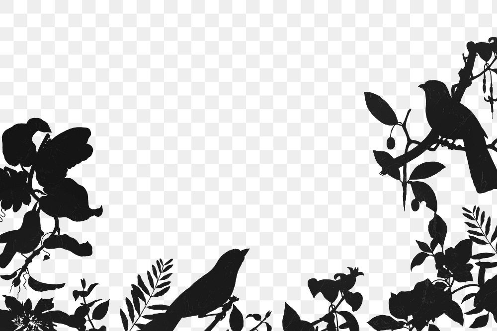 Nature silhouette png frame, aesthetic black illustration, transparent background